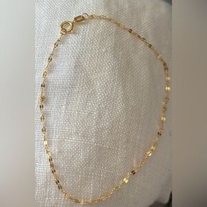 14K Solid Gold Dainty Link Bracelet 7.25”Italy Minimal Layering